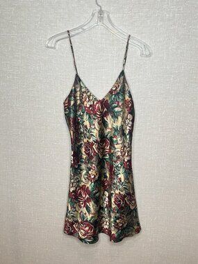 Vintage Cottagecore Floral Satin Slip Dress Sz S Rose Print Grunge Fairycore